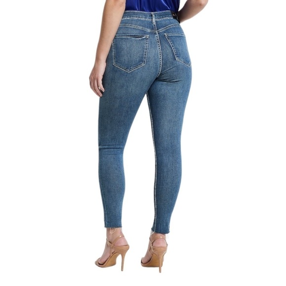 Express - High Waisted Medium Wash Raw Hem Skinny Jeans Sz 8L - Picture 3 of 10